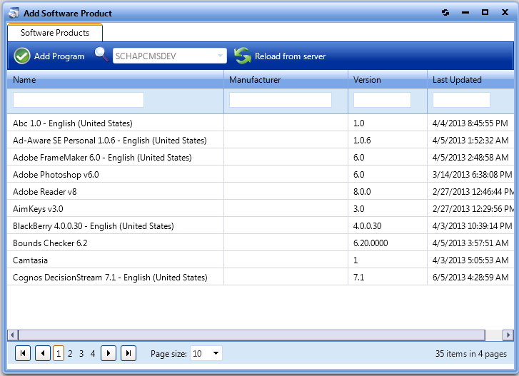 Add Software Product Dialog Box