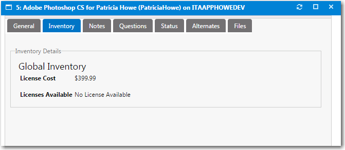 Request Details View / Inventory Tab / Managed by FlexNet Manager Suite
